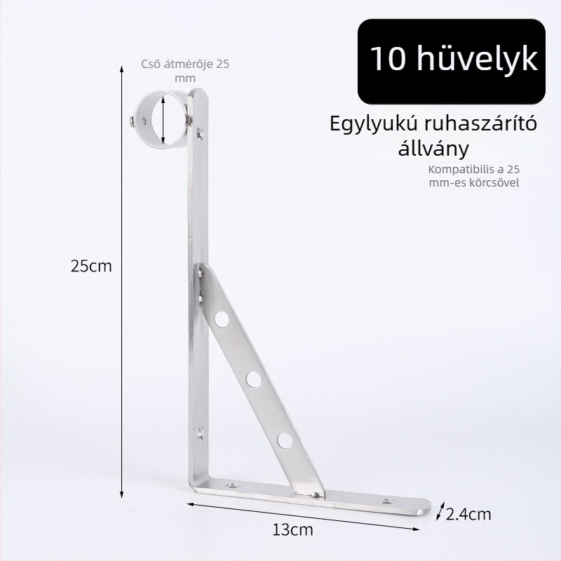 Rozsdamentes acél oldalsó rögzítésű háromszög ruhaszárító, erkélyhez, falra szerelve