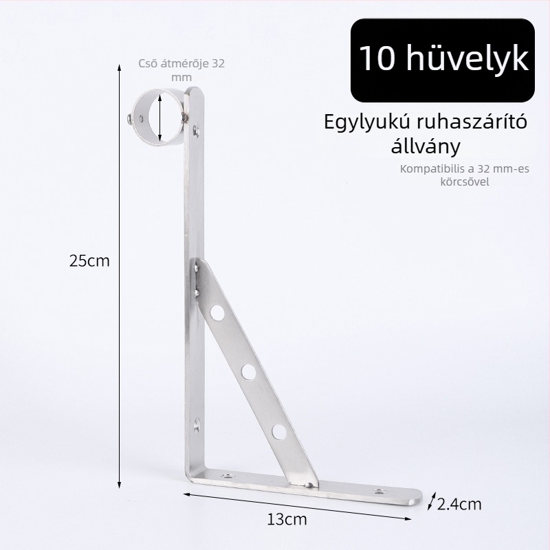Rozsdamentes acél oldalsó rögzítésű háromszög ruhaszárító, erkélyhez, falra szerelve