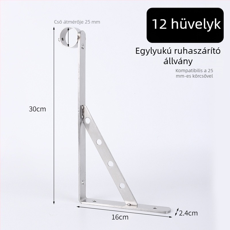 Rozsdamentes acél oldalsó rögzítésű háromszög ruhaszárító, erkélyhez, falra szerelve