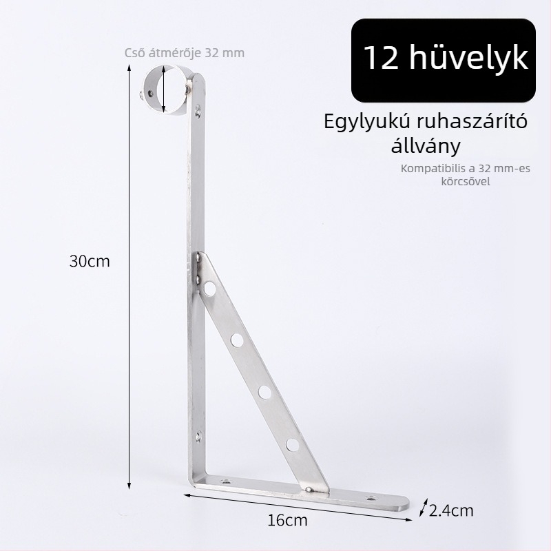 Rozsdamentes acél oldalsó rögzítésű háromszög ruhaszárító, erkélyhez, falra szerelve