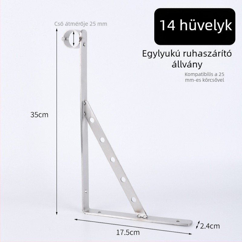 Rozsdamentes acél oldalsó rögzítésű háromszög ruhaszárító, erkélyhez, falra szerelve