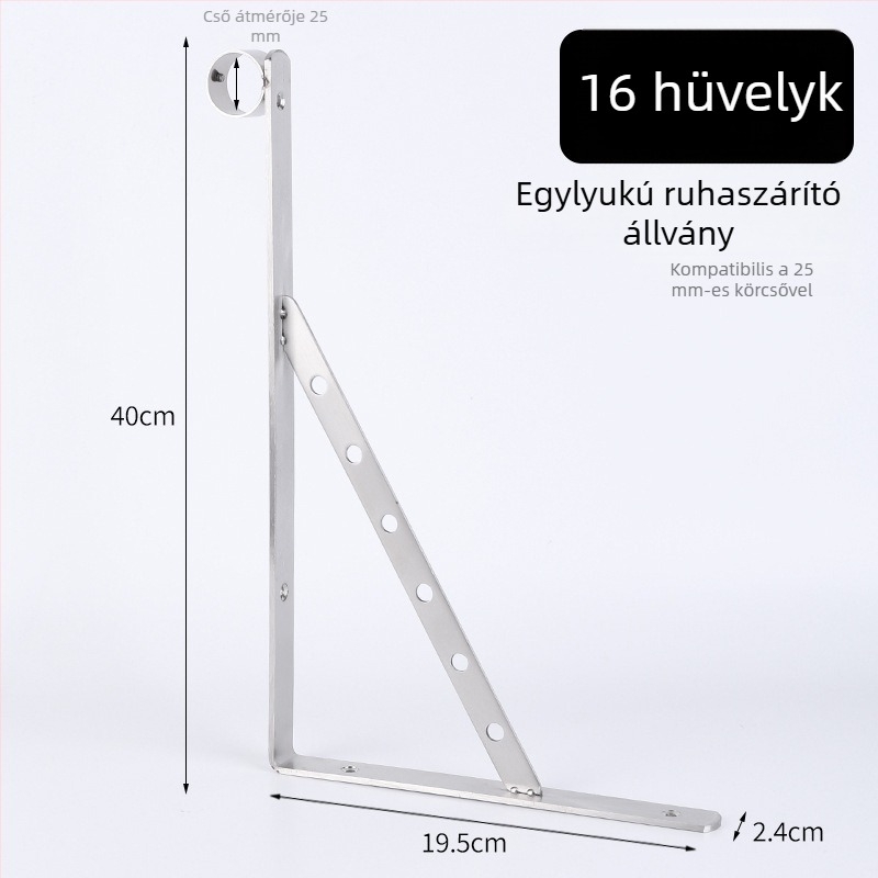 Rozsdamentes acél oldalsó rögzítésű háromszög ruhaszárító, erkélyhez, falra szerelve