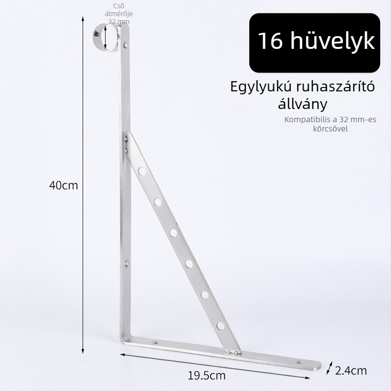 Rozsdamentes acél oldalsó rögzítésű háromszög ruhaszárító, erkélyhez, falra szerelve