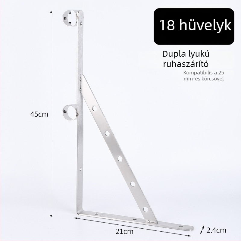 Rozsdamentes acél oldalsó rögzítésű háromszög ruhaszárító, erkélyhez, falra szerelve