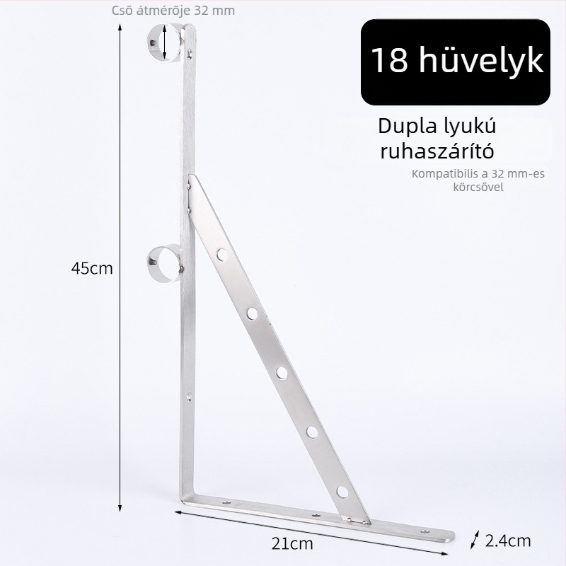 Rozsdamentes acél oldalsó rögzítésű háromszög ruhaszárító, erkélyhez, falra szerelve