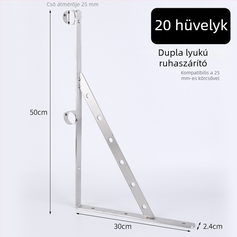 Rozsdamentes acél oldalsó rögzítésű háromszög ruhaszárító, erkélyhez, falra szerelve