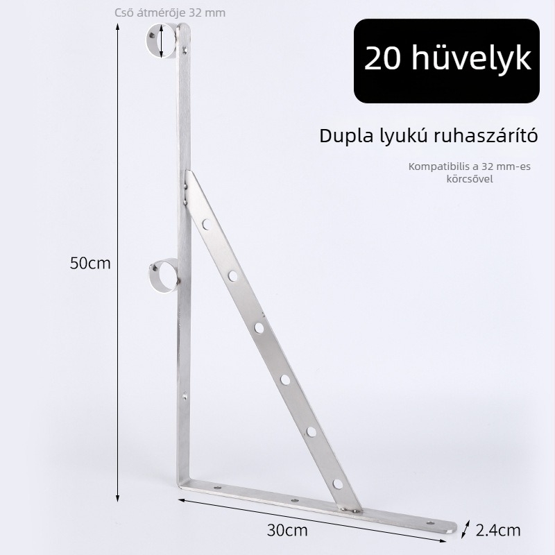 Rozsdamentes acél oldalsó rögzítésű háromszög ruhaszárító, erkélyhez, falra szerelve