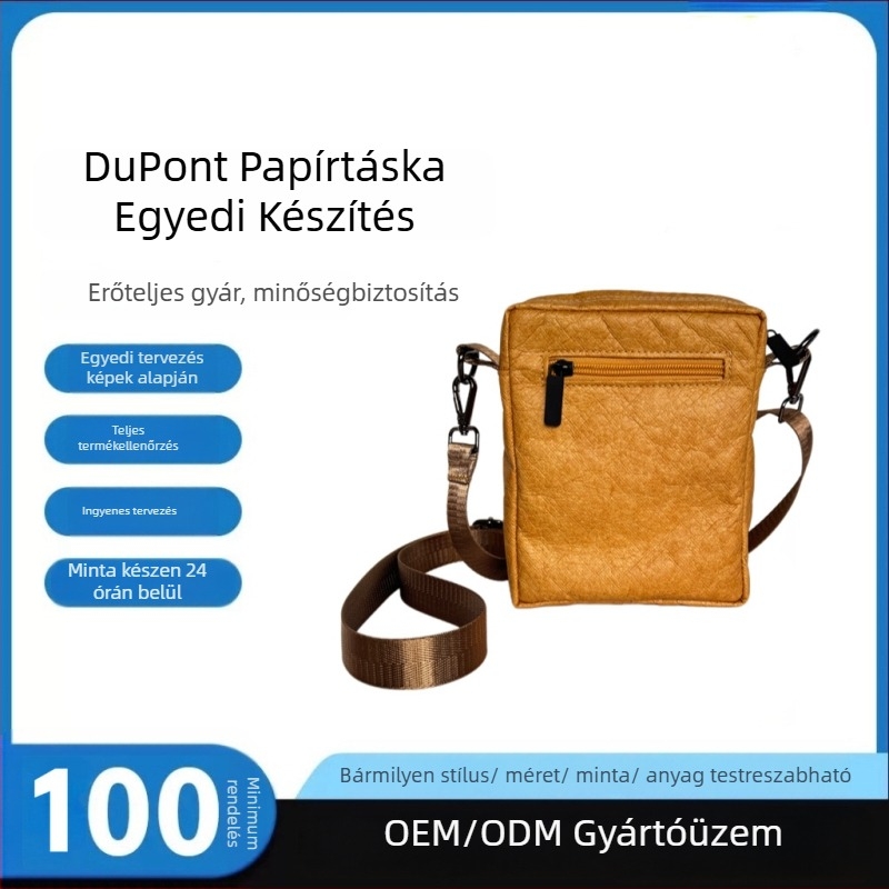 Kraft papír crossbody táska, hengeres alak, cipzáros zárás, poliészter bélés, egy vállpánt, üzleti utazásokhoz