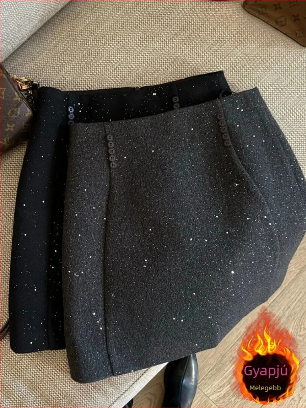 Koreai stílusú, csillogó A-vonalú női szoknya, csípőre simuló, 3D hatású