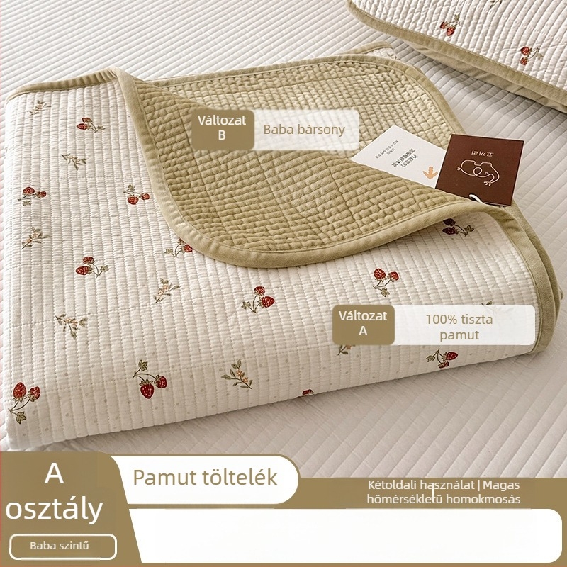 Kétoldalas quiltelt ágytakaró három darabból álló készlet — egy oldala gyapot, a másik oldala velúr; anyag 40s, reaktív festés, quiltelés; mosva magas hőmérsékleten