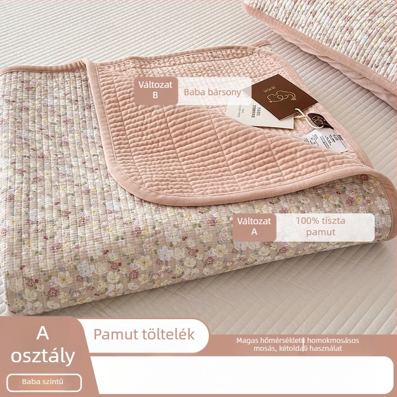 Kétoldalas quiltelt ágytakaró három darabból álló készlet — egy oldala gyapot, a másik oldala velúr; anyag 40s, reaktív festés, quiltelés; mosva magas hőmérsékleten