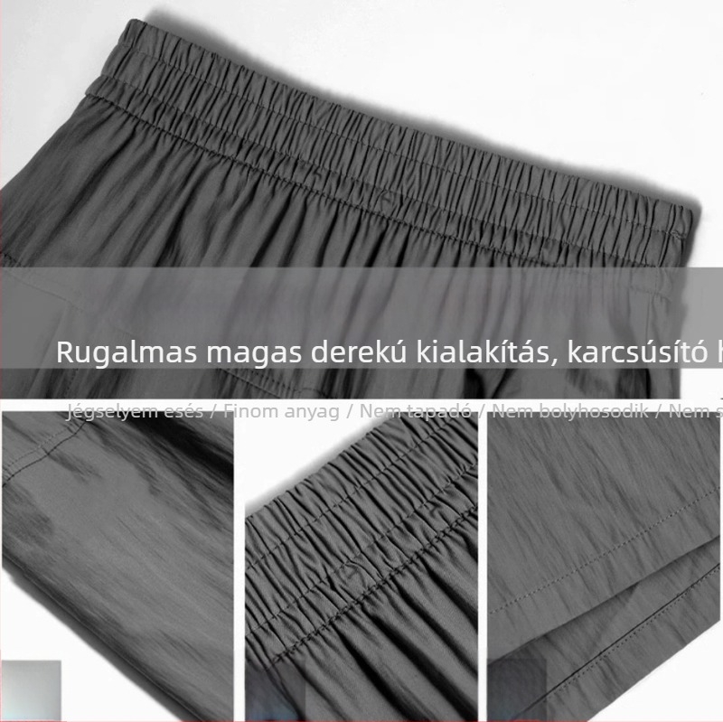 Női szoknyanadrág, magas derék, szabálytalan vonal, középmagas hossz, poliészter/nylon keverék, nyár 2025