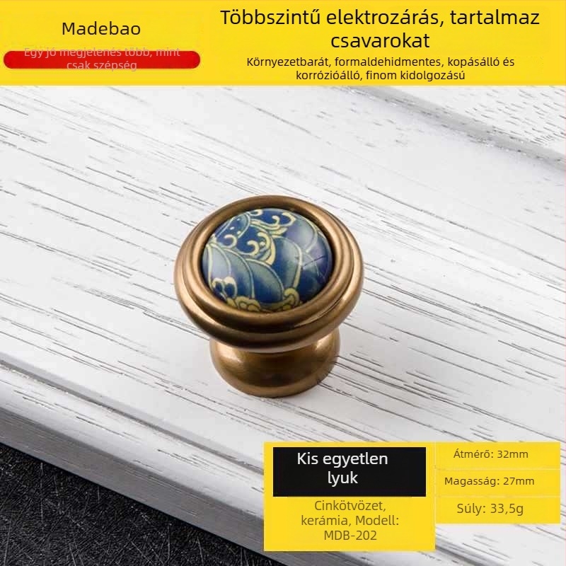 MDB-202 Szekrényajtó és fiók fogantyú | Anyag: cink ötvözet és kerámia | Felületkezelés: Egyéb | Használat: szekrény, ajtó, fiók