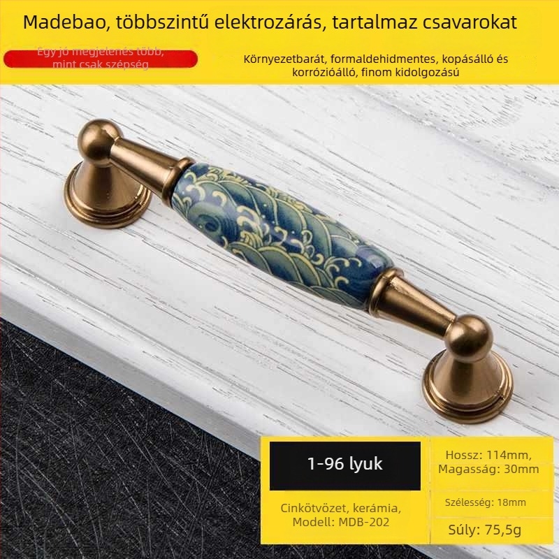MDB-202 Szekrényajtó és fiók fogantyú | Anyag: cink ötvözet és kerámia | Felületkezelés: Egyéb | Használat: szekrény, ajtó, fiók