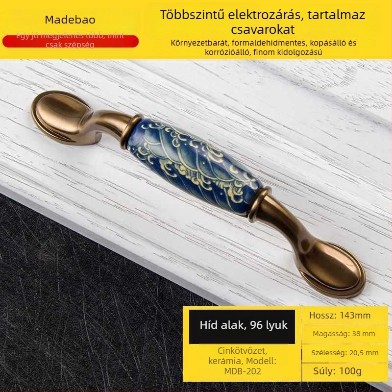 MDB-202 Szekrényajtó és fiók fogantyú | Anyag: cink ötvözet és kerámia | Felületkezelés: Egyéb | Használat: szekrény, ajtó, fiók