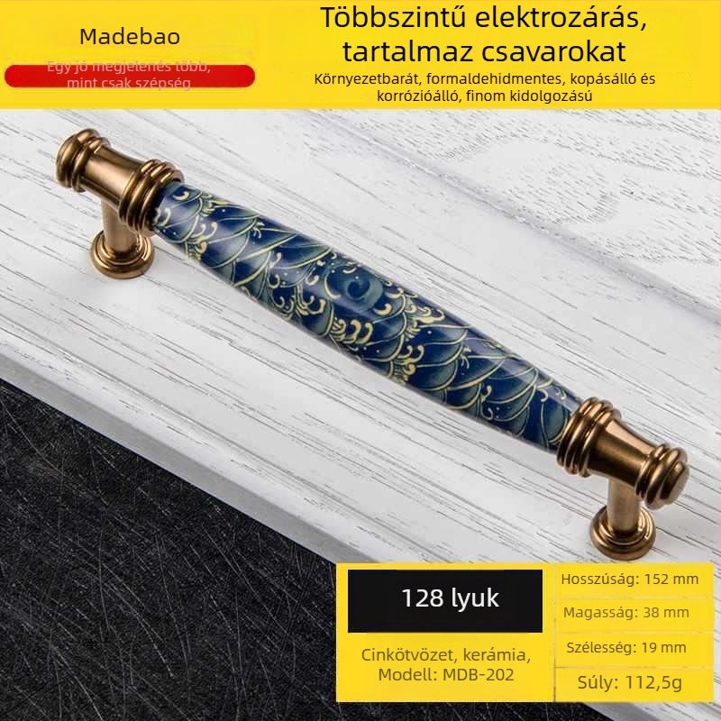 MDB-202 Szekrényajtó és fiók fogantyú | Anyag: cink ötvözet és kerámia | Felületkezelés: Egyéb | Használat: szekrény, ajtó, fiók