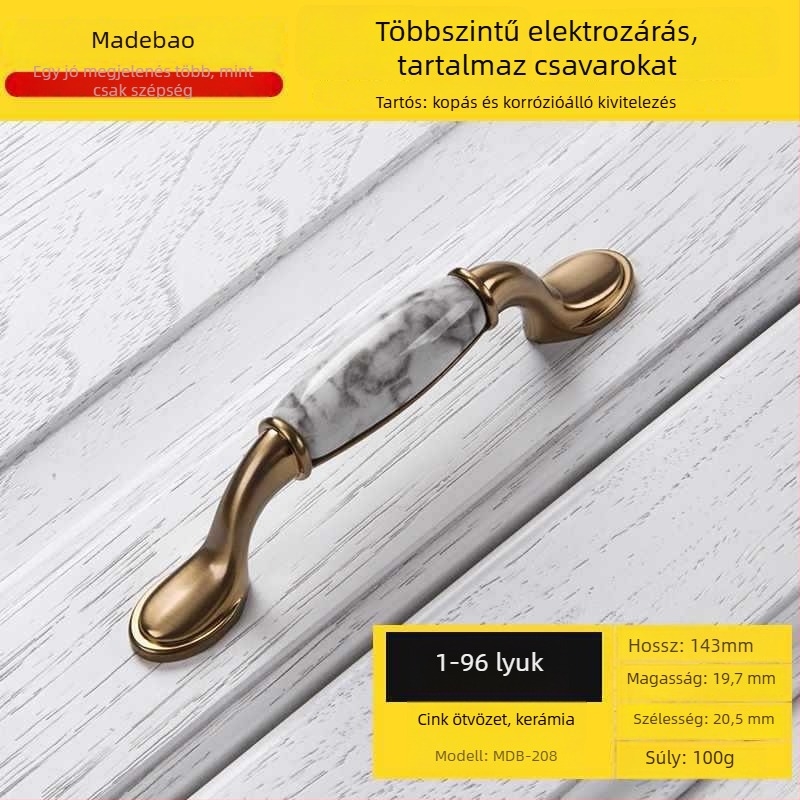 MDB-202 Szekrényajtó és fiók fogantyú | Anyag: cink ötvözet és kerámia | Felületkezelés: Egyéb | Használat: szekrény, ajtó, fiók