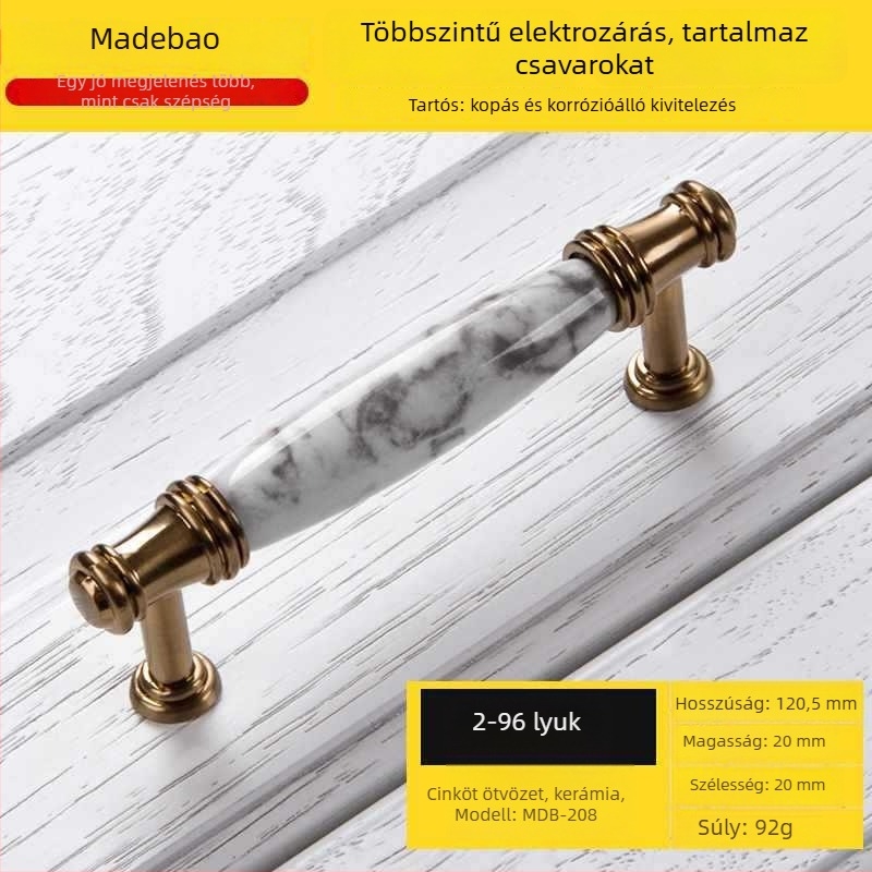 MDB-202 Szekrényajtó és fiók fogantyú | Anyag: cink ötvözet és kerámia | Felületkezelés: Egyéb | Használat: szekrény, ajtó, fiók