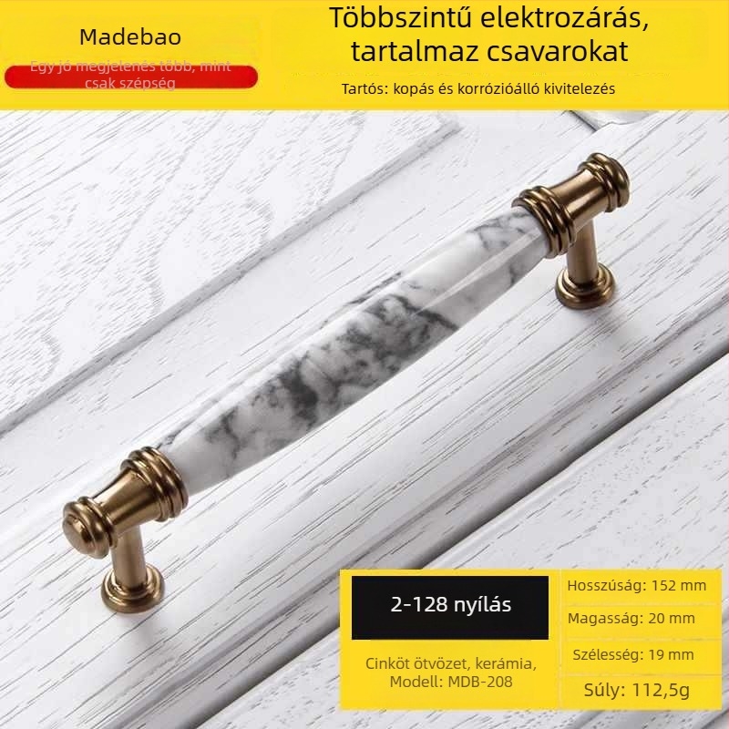 MDB-202 Szekrényajtó és fiók fogantyú | Anyag: cink ötvözet és kerámia | Felületkezelés: Egyéb | Használat: szekrény, ajtó, fiók