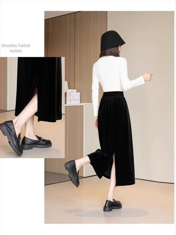 Velúr szövésű szoknya, csípővonalú, középtávú hossz, mikroelasztikus, vasalást nem igényel