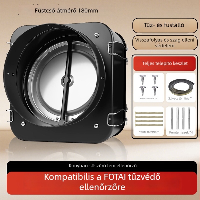 Fotile-kompatibilis tűzálló egyirányú füstmegállító szelep konyhai elszívóhoz, szénacél, könnyed luxus stílus