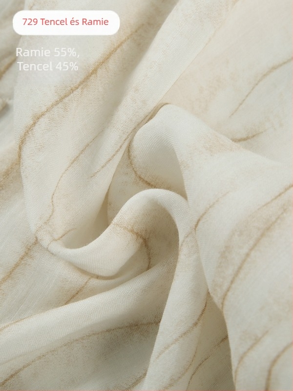 Női Ramie-Tencel kardigán felső, laza szabás, hosszú ujjú, absztrakt mintázat, UPF50+ napvédelem, hossz 50-65 cm, anyagösszetétel: Ramie 50-70% + Tencel 30-50%, Nyár 2025