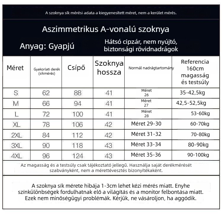 Pamutkeverékből készült fél-test szoknya, A-vonalú, rövid, közepes elasztikusság, érett hölgy stílus