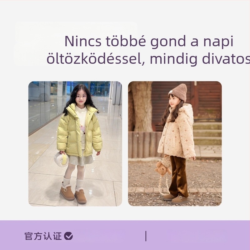 Gyerekek téli velúr loaferok Velcro zárással – nubuk felsőrész, gumírozott talp, vastag bélés, koreai stílusú középtalp