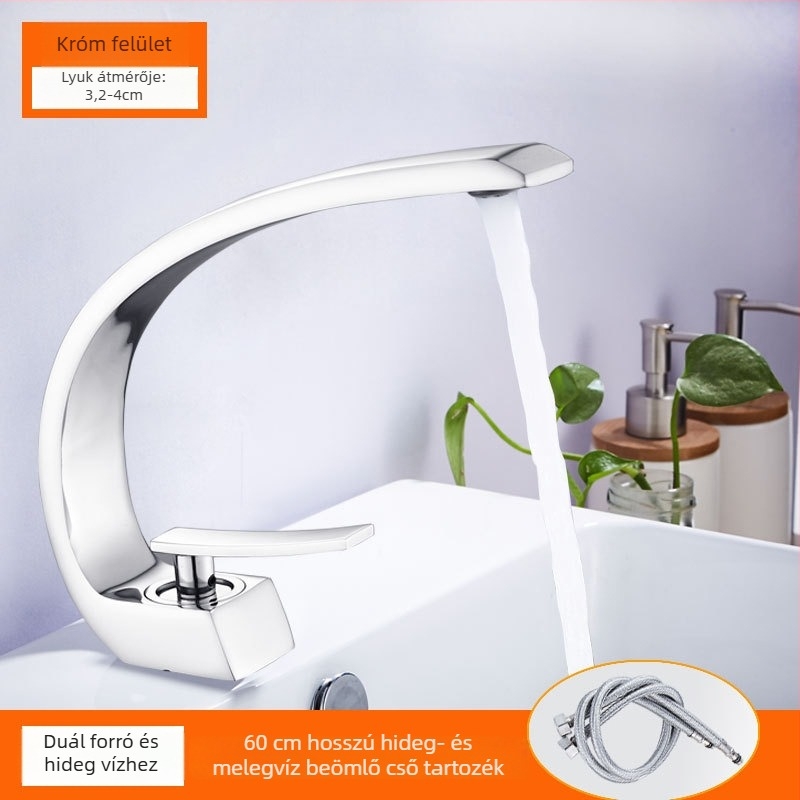 Réz mosdócsap egyetlen lyukkal, meleg- és hideg vízellátás, modell KDa-5109, kerámiás szelep, bemeneti/kimeneti csőátmérő 2 cm