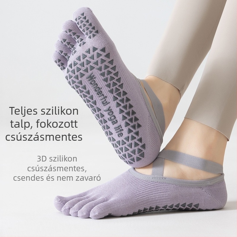 Női ötujjú jóga zokni, csúszásmentes, nedvszívó, pamut, rövid szár