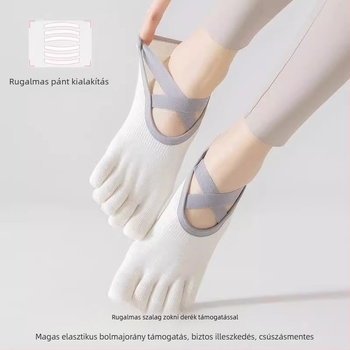 Női ötujjú jóga zokni Pilateshez, 90–95% pamut, nedvességelnyelés, rövid cső, egytűs kötés, japán stílus