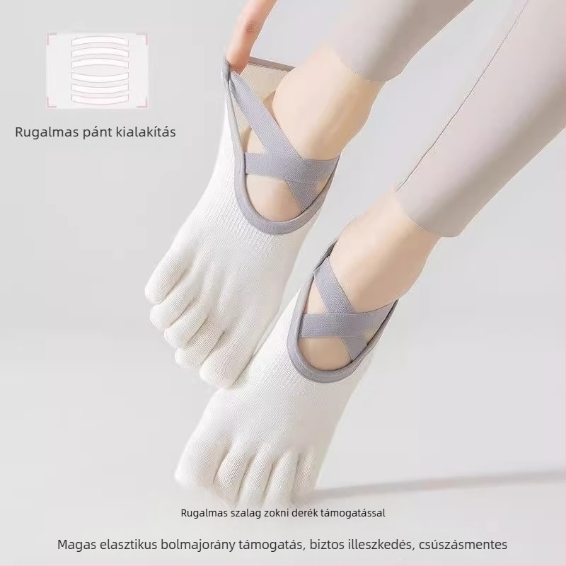 Női ötujjú jóga zokni Pilateshez, 90–95% pamut, nedvességelnyelés, rövid cső, egytűs kötés, japán stílus