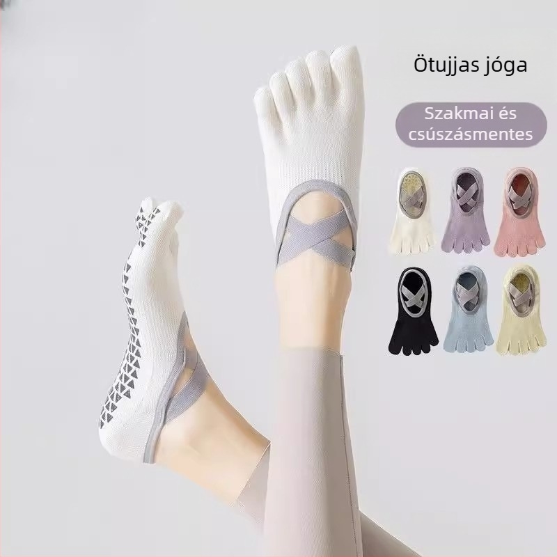 Női ötujjú jóga zokni Pilateshez, 90–95% pamut, nedvességelnyelés, rövid cső, egytűs kötés, japán stílus