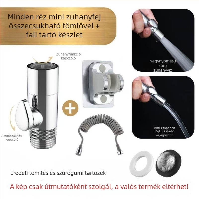 Teljesen rézből készült zuhanyfej áramlás-szabályozó szeleppel, spricctömlő anti-kink, nyomás- és hőálló, robbanásbiztos csap egygombos vízállítással