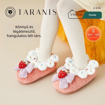 Tarannis gyerekek pamut papucs zárt sarokkal, téli meleg bélés, epres mintázat, puha papucs lányoknak
