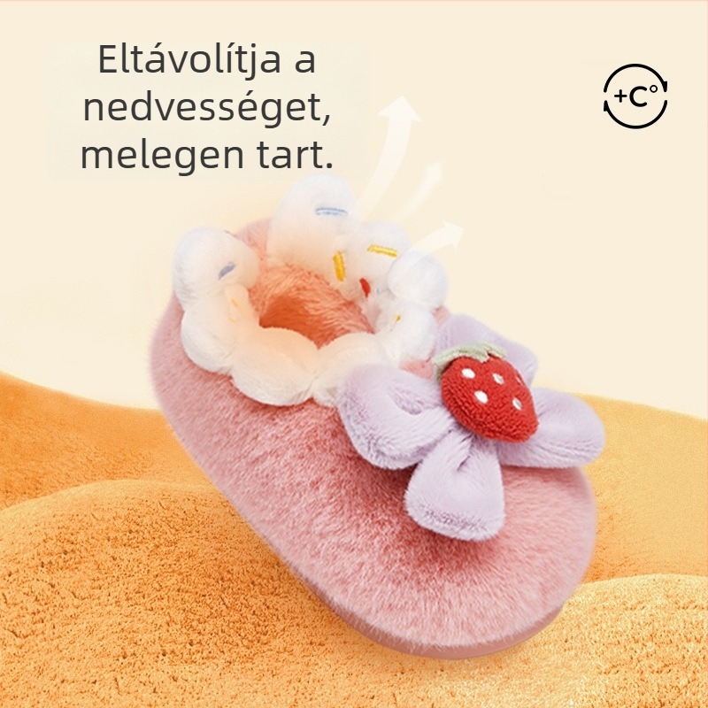Tarannis gyerekek pamut papucs zárt sarokkal, téli meleg bélés, epres mintázat, puha papucs lányoknak