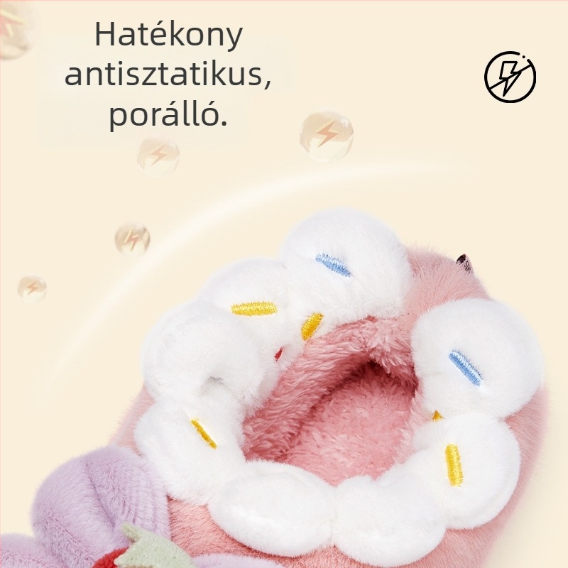 Tarannis gyerekek pamut papucs zárt sarokkal, téli meleg bélés, epres mintázat, puha papucs lányoknak