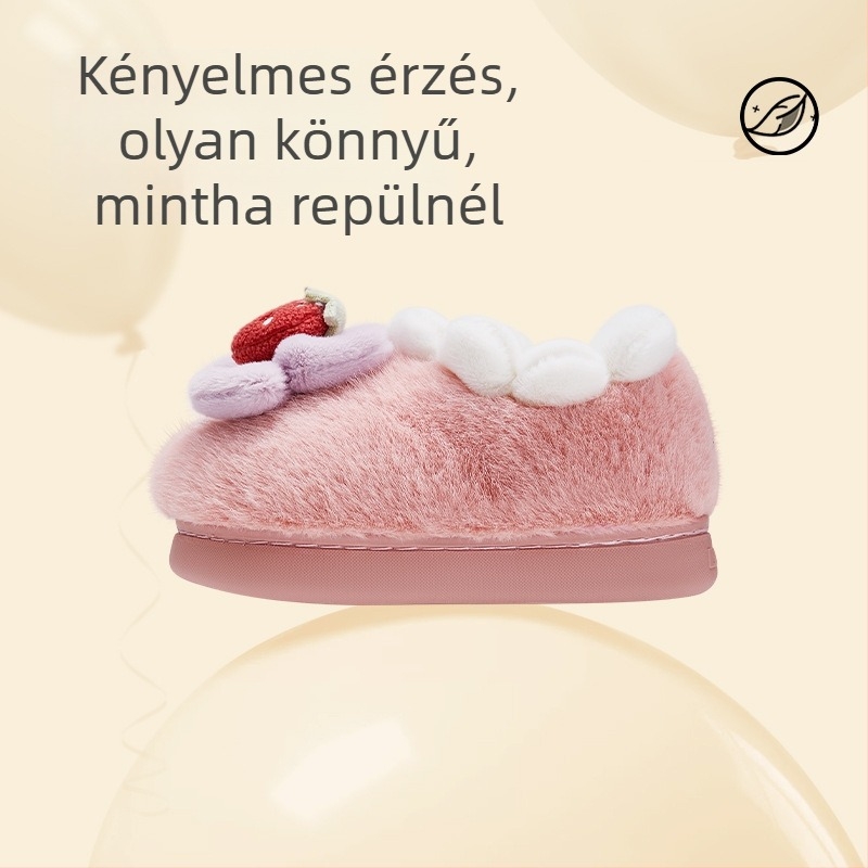 Tarannis gyerekek pamut papucs zárt sarokkal, téli meleg bélés, epres mintázat, puha papucs lányoknak