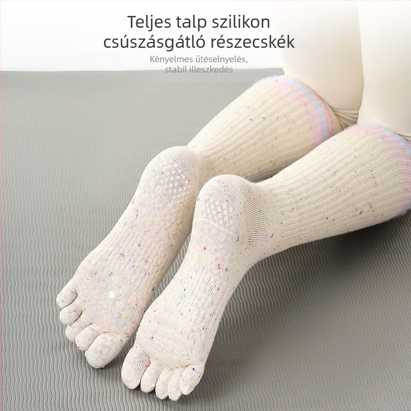 Jóga és pilates speciális zoknik csúszásmentes pöttyökkel, különálló ujjak, ötujjas sport zoknik túrázásra