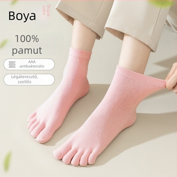 Női ötujjas zokni, 100% pamut, középméretű cső, egynyom kötés, mindennapi zokni