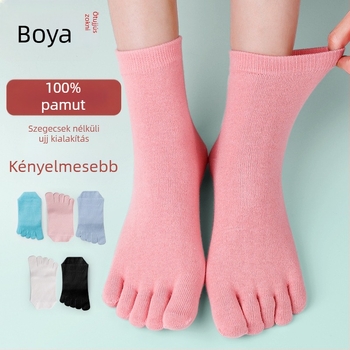 Női ötujjas zokni, 100% pamut, középméretű cső, egynyom kötés, mindennapi zokni
