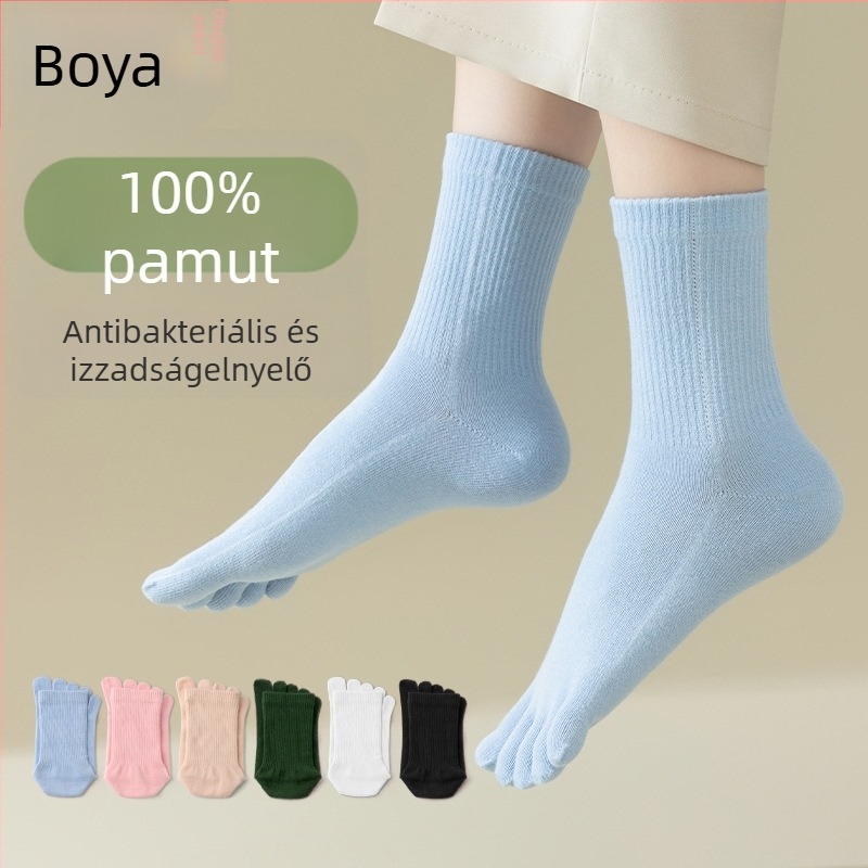 Női ötujjas zokni, 100% pamut, középméretű cső, egynyom kötés, mindennapi zokni