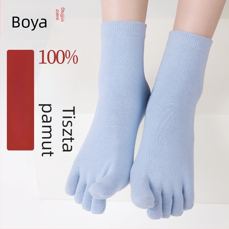 Női ötujjas zokni, 100% pamut, középméretű cső, egynyom kötés, mindennapi zokni
