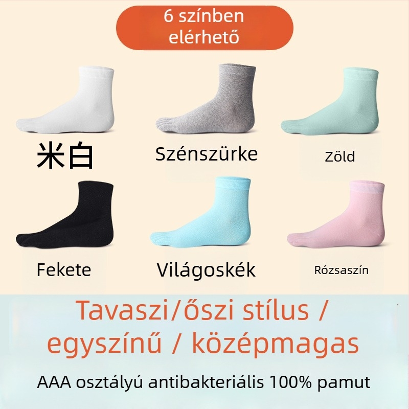 Női ötujjas zokni, 100% pamut, középméretű cső, egynyom kötés, mindennapi zokni