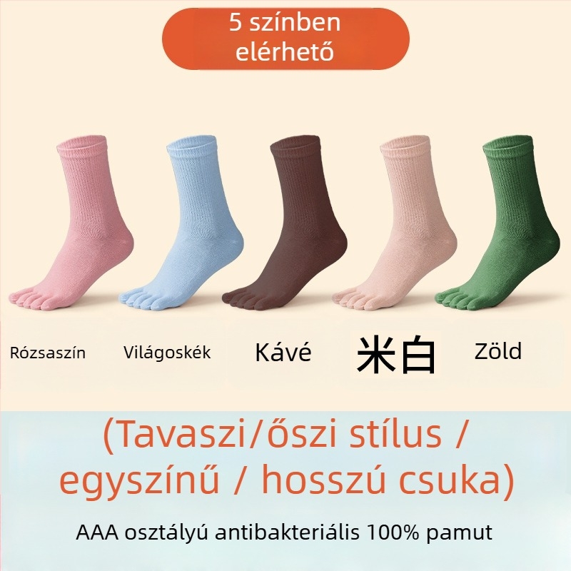 Női ötujjas zokni, 100% pamut, középméretű cső, egynyom kötés, mindennapi zokni