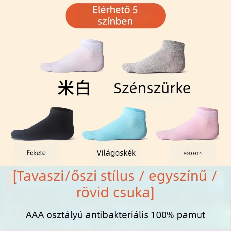 Női ötujjas zokni, 100% pamut, középméretű cső, egynyom kötés, mindennapi zokni