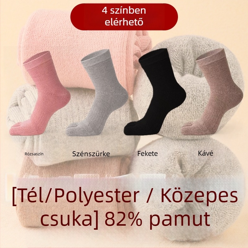 Női ötujjas zokni, 100% pamut, középméretű cső, egynyom kötés, mindennapi zokni