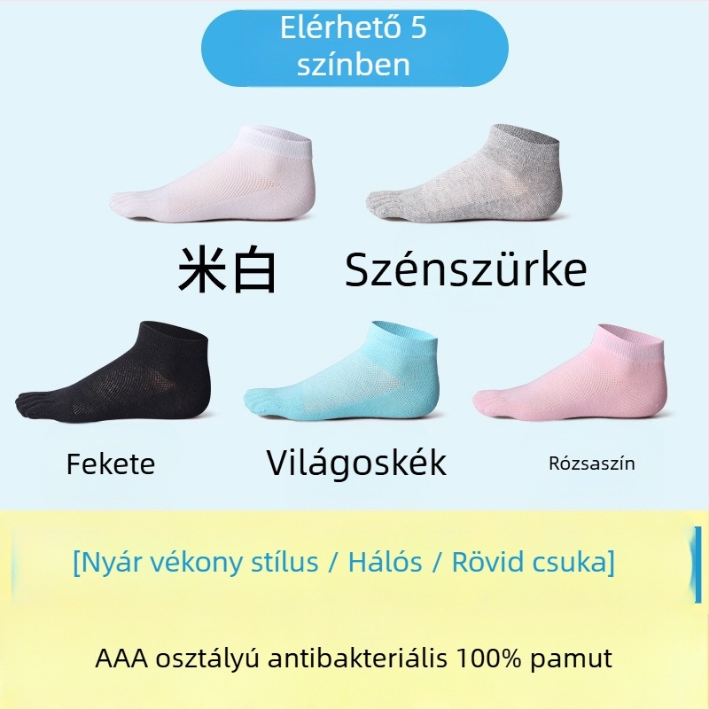 Női ötujjas zokni, 100% pamut, középméretű cső, egynyom kötés, mindennapi zokni