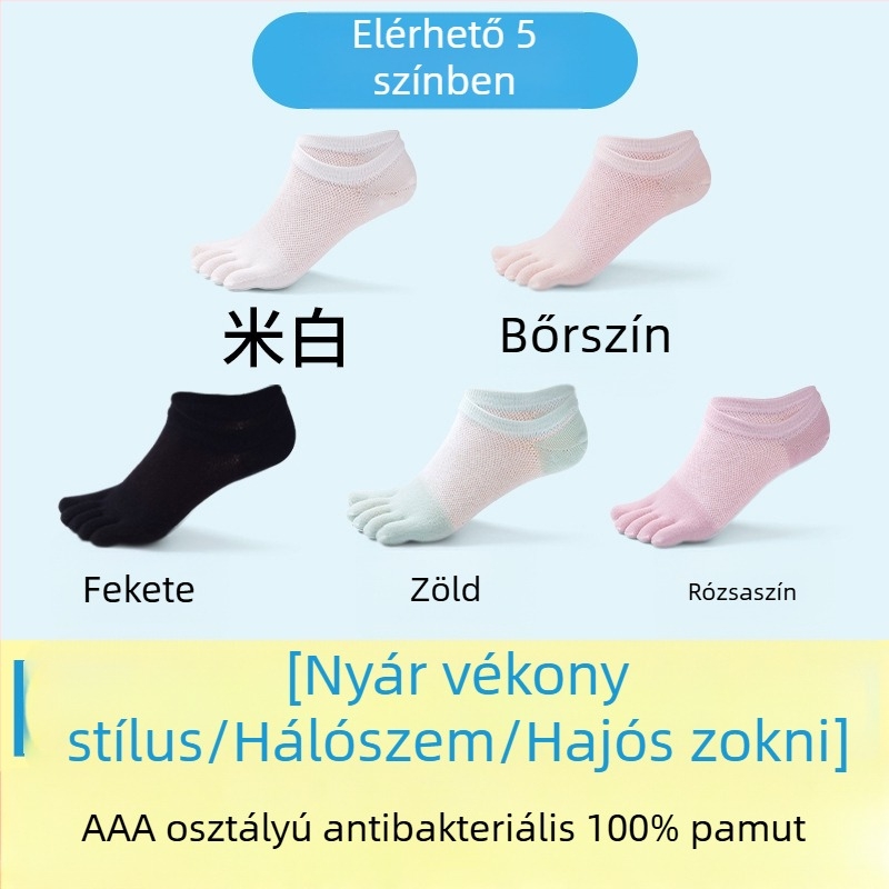 Női ötujjas zokni, 100% pamut, középméretű cső, egynyom kötés, mindennapi zokni