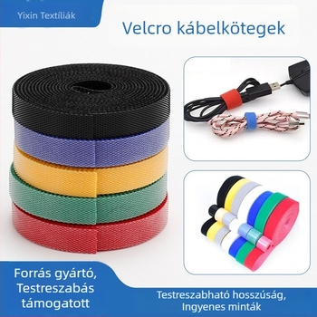 Öntapadós Velcro szalag kábelekhez, nylon-poliészter keverék, kétoldalas Velcro